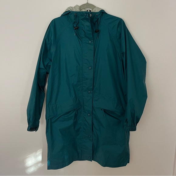 L.L. Bean Jackets & Blazers - LL BEAN Stowaway Hooded Rain Jacket Teal Gore-Tex Hike Outdoors Vintage